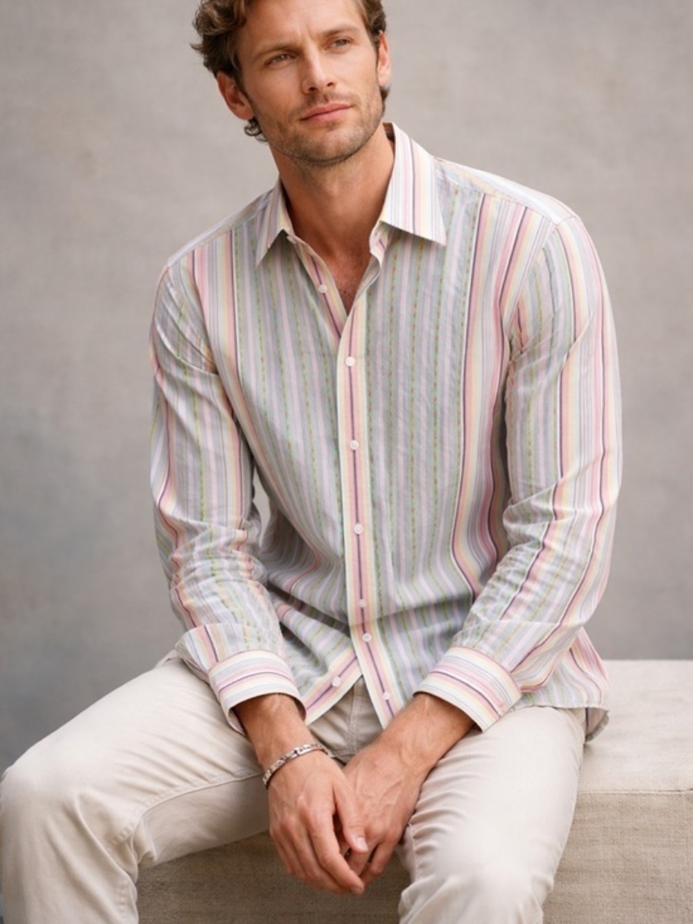 Robert graham pastel floral striped long sleeve button down shirt